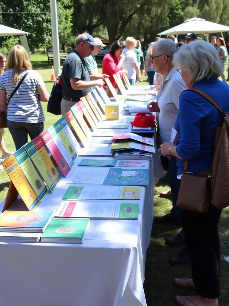 Informational brochures and educational materials about hedgehog conservation being distributed at a local community event.