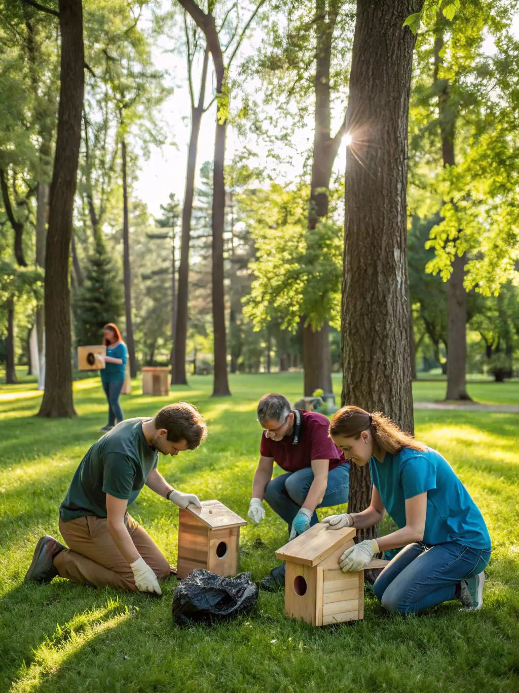 A photo of ATOUPIC ASSOCIATION members cleaning up a local park, removing litter and creating a safer environment for hedgehogs and other wildlife, demonstrating their commitment to habitat preservation.