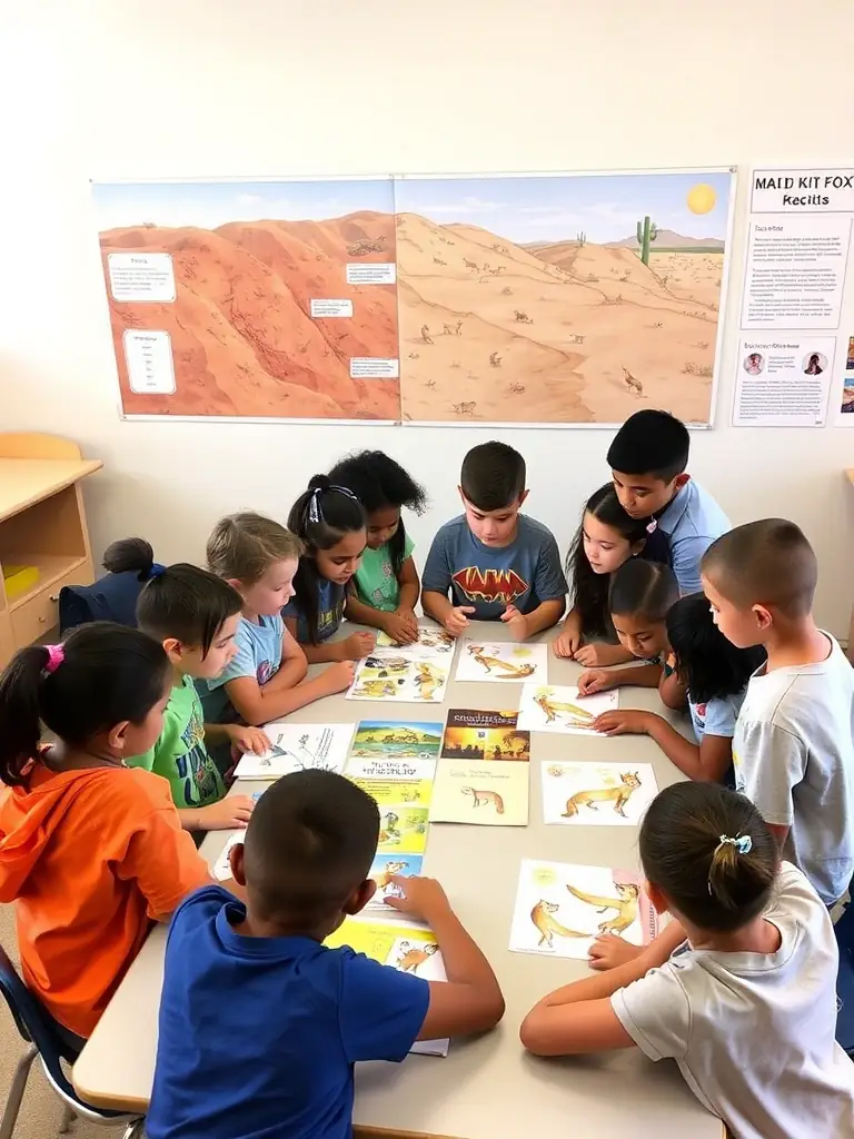 A close-up shot of children participating in an educational workshop about hedgehogs, with colorful posters and interactive learning materials in the background, highlighting the ATOUPIC ASSOCIATION's commitment to public awareness.