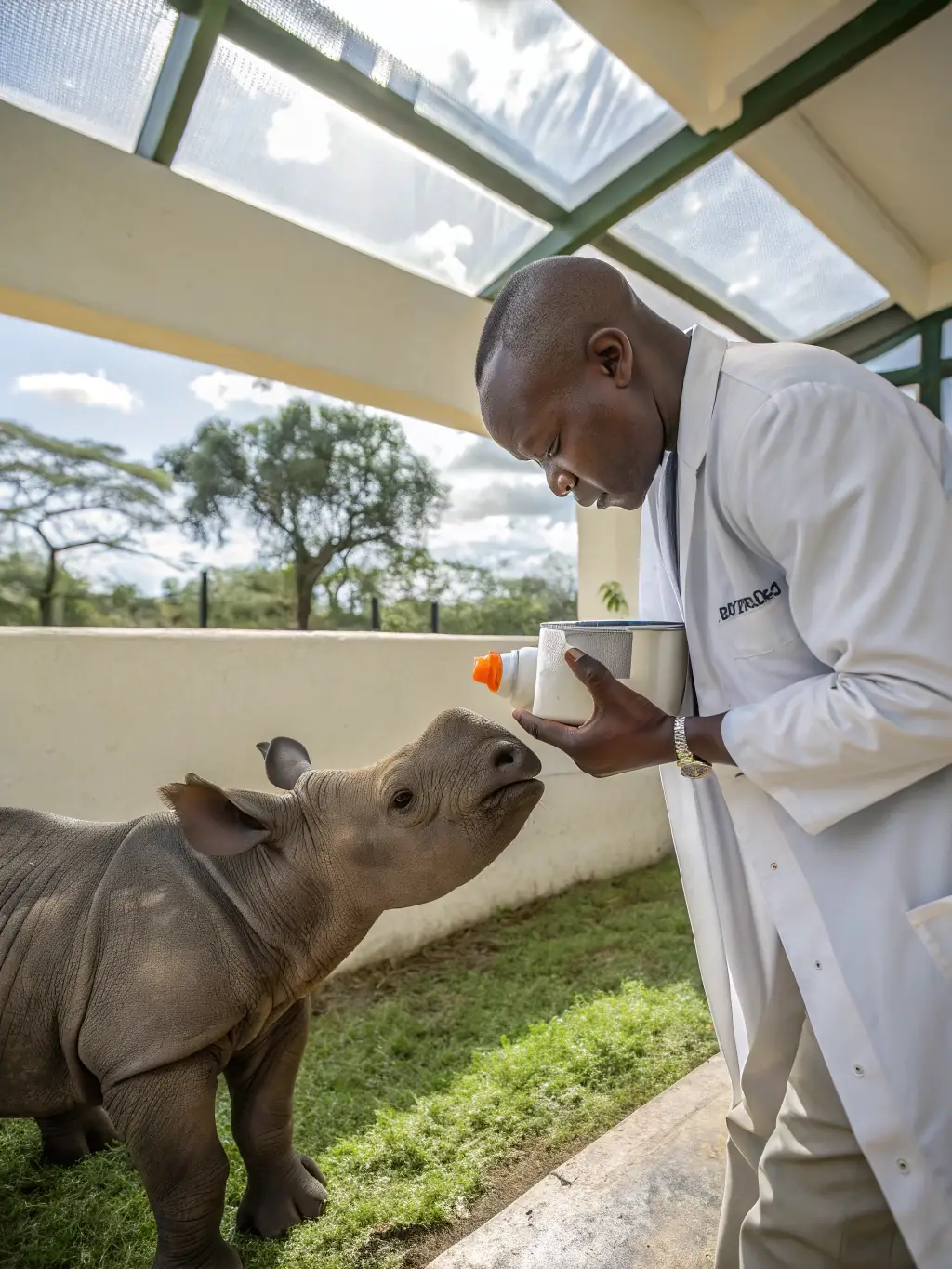 A caring veterinarian gently examining a hedgehog in a well-equipped wildlife rehabilitation center.