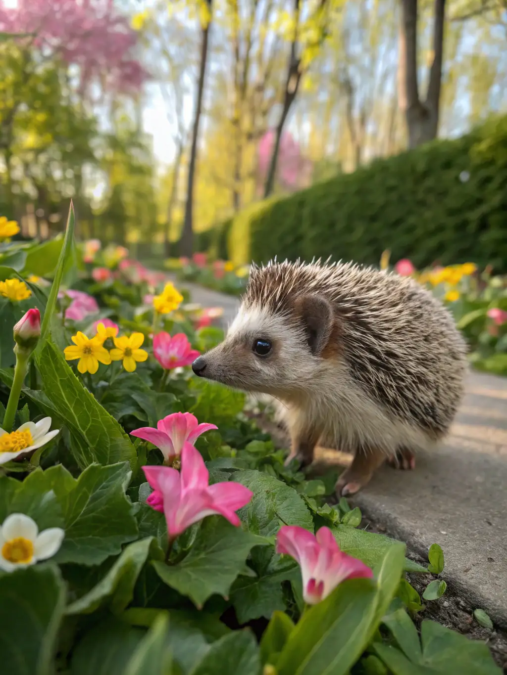 A scenic image of a protected natural habitat where hedgehogs thrive, showcasing the positive impact of the ATOUPIC ASSOCIATION's conservation efforts on local biodiversity.