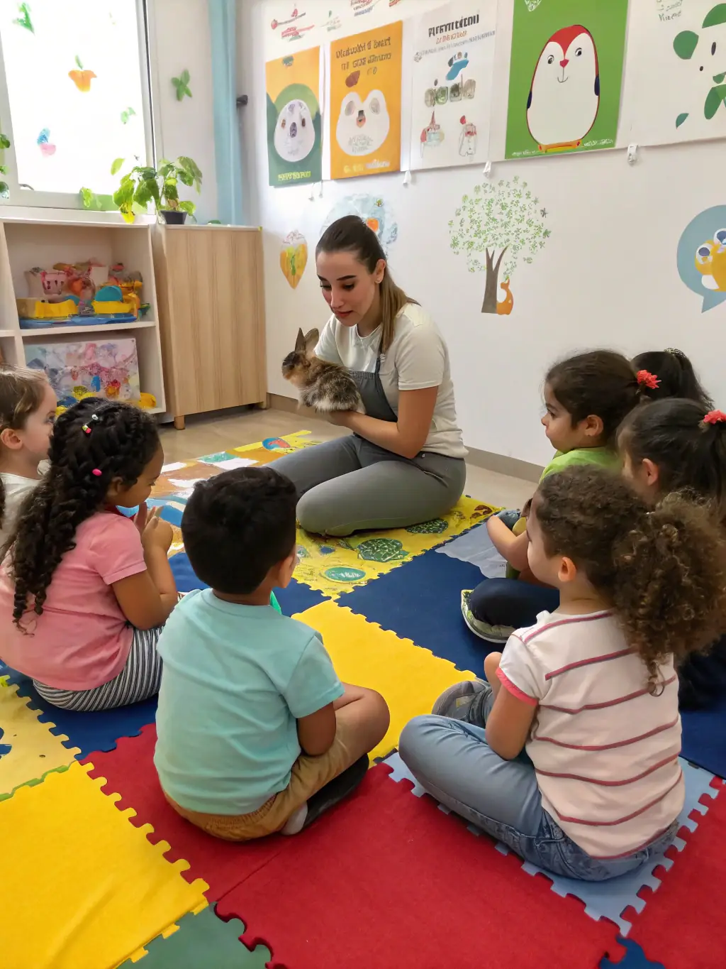 A photograph of children attentively listening to a presentation about hedgehog conservation during an ATOUPIC ASSOCIATION educational program.